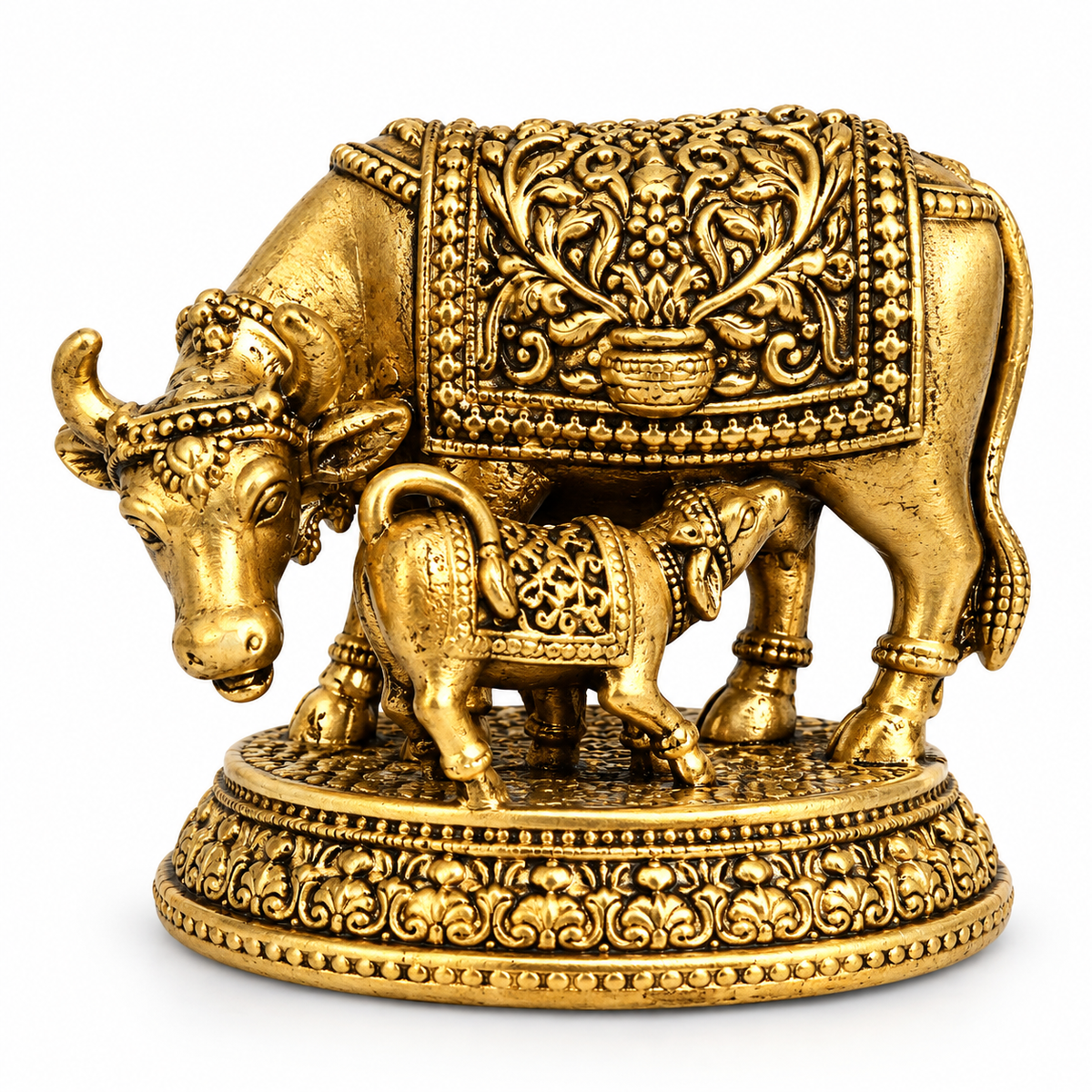 BRASS COW AND CALF IDOL - ANTIQUE GOLD FINISH | House of Mana
