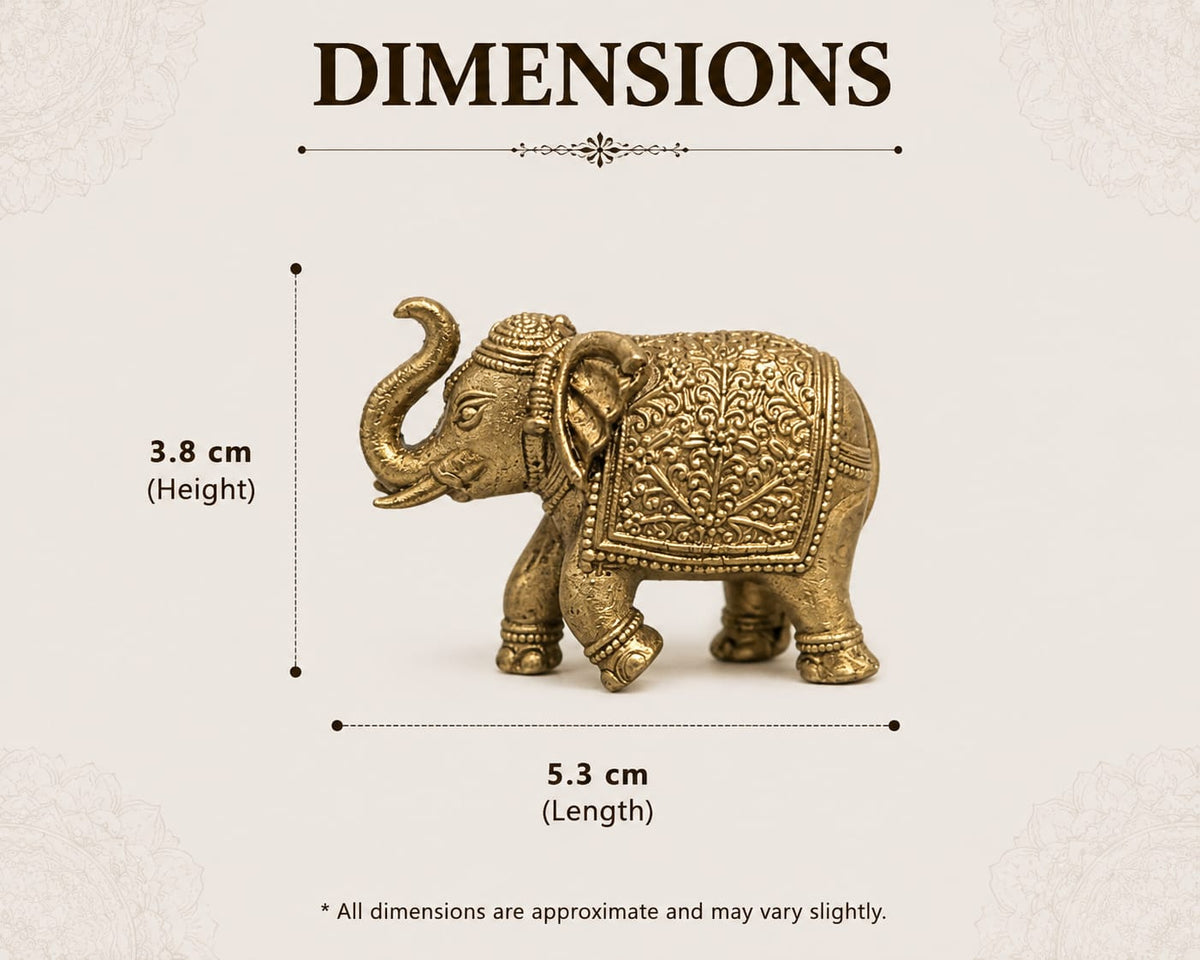 BRASS ELEPHANT SHOWPIECE - DECORATIVE MINIATURE ELEPHANT IDOL