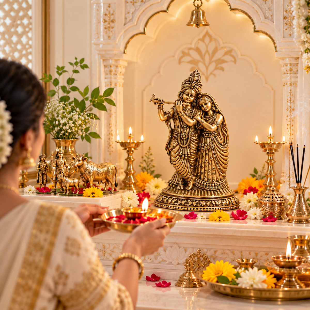 BRASS RADHA KRISHNA IDOL - TRADITIONAL HINDU GOD STATUE