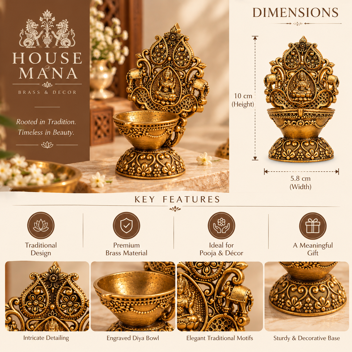 BRASS DIYA WITH TRADITIONAL GODDESS DESIGN
