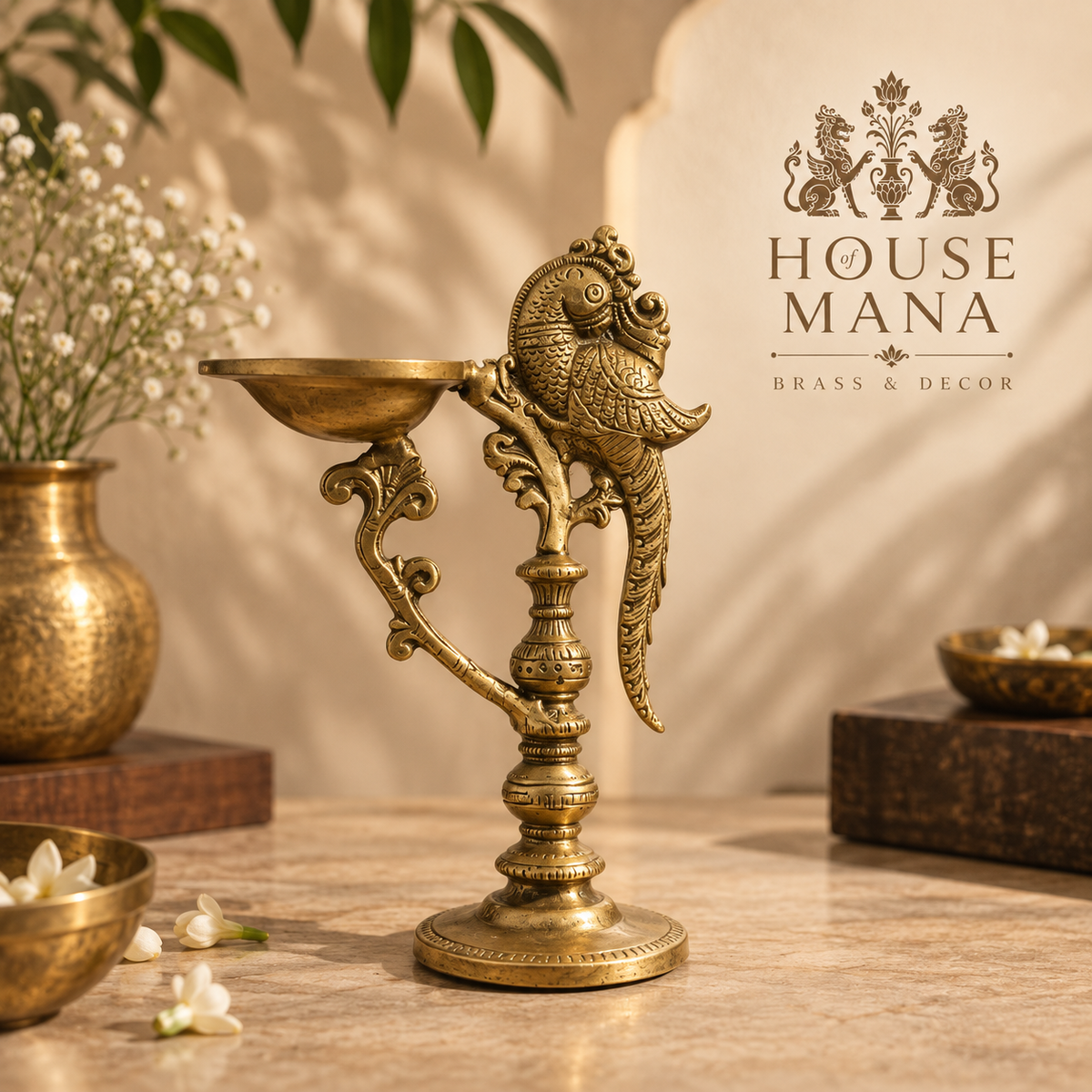TRADITIONAL BRASS ANNAPAKSHI/PEACOCK DIYA - DECORATIVE OIL LAMP