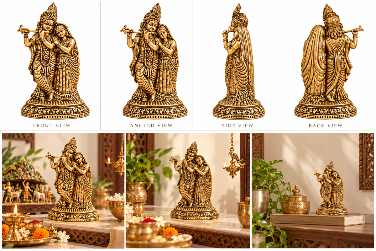 BRASS RADHA KRISHNA IDOL - TRADITIONAL HINDU GOD STATUE