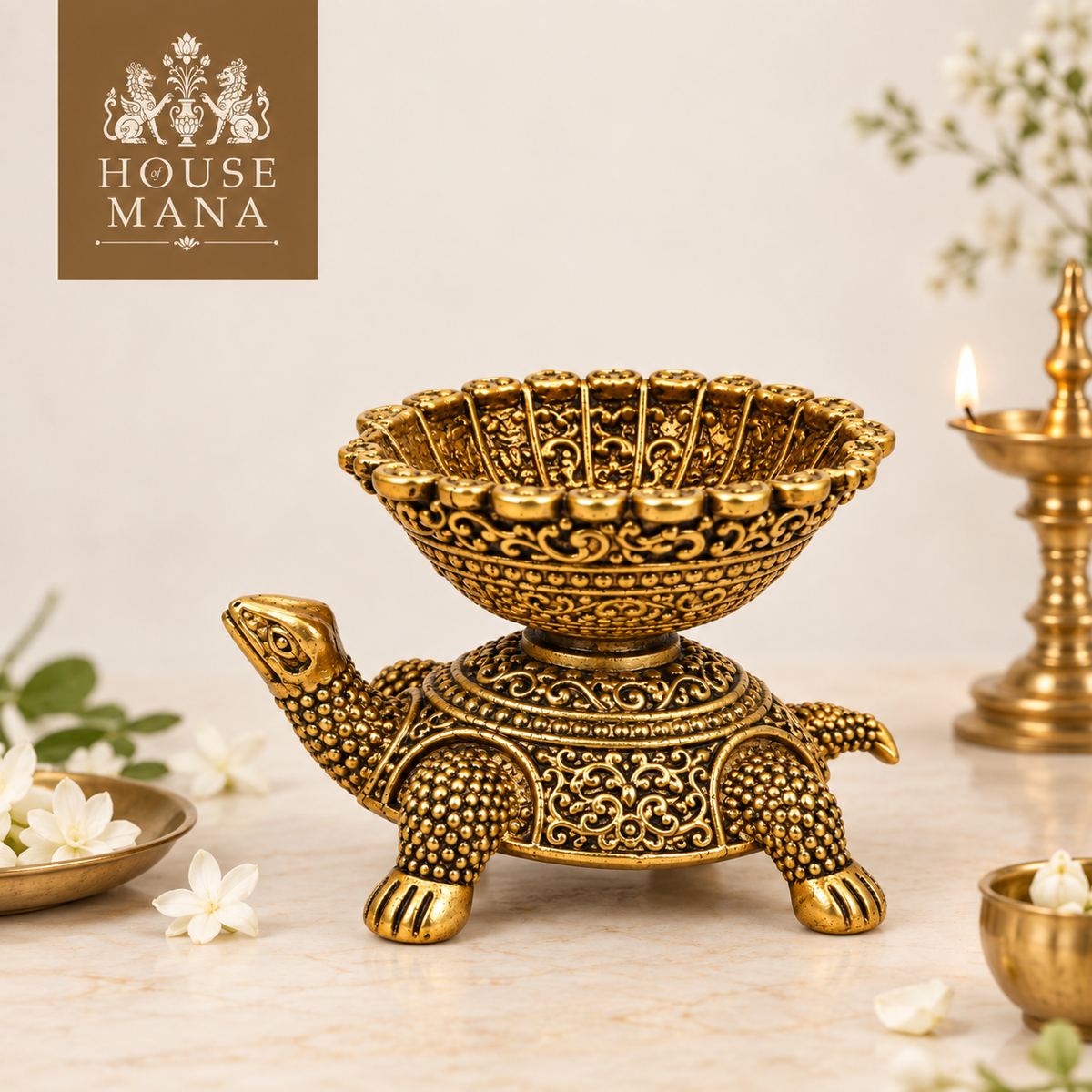BRASS TURTLE DIYA - DECORATIVE OIL LAMP