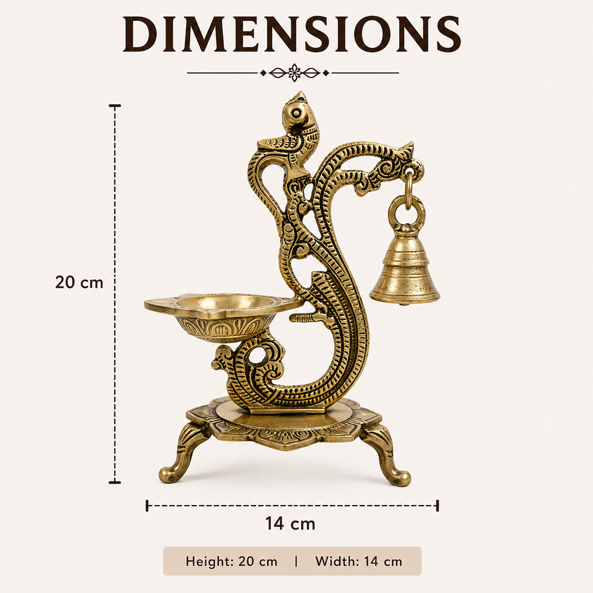 TRADITIONAL BRASS ANNAKPAKSHI/PEACOCK DIYA WITH HANGING BELL