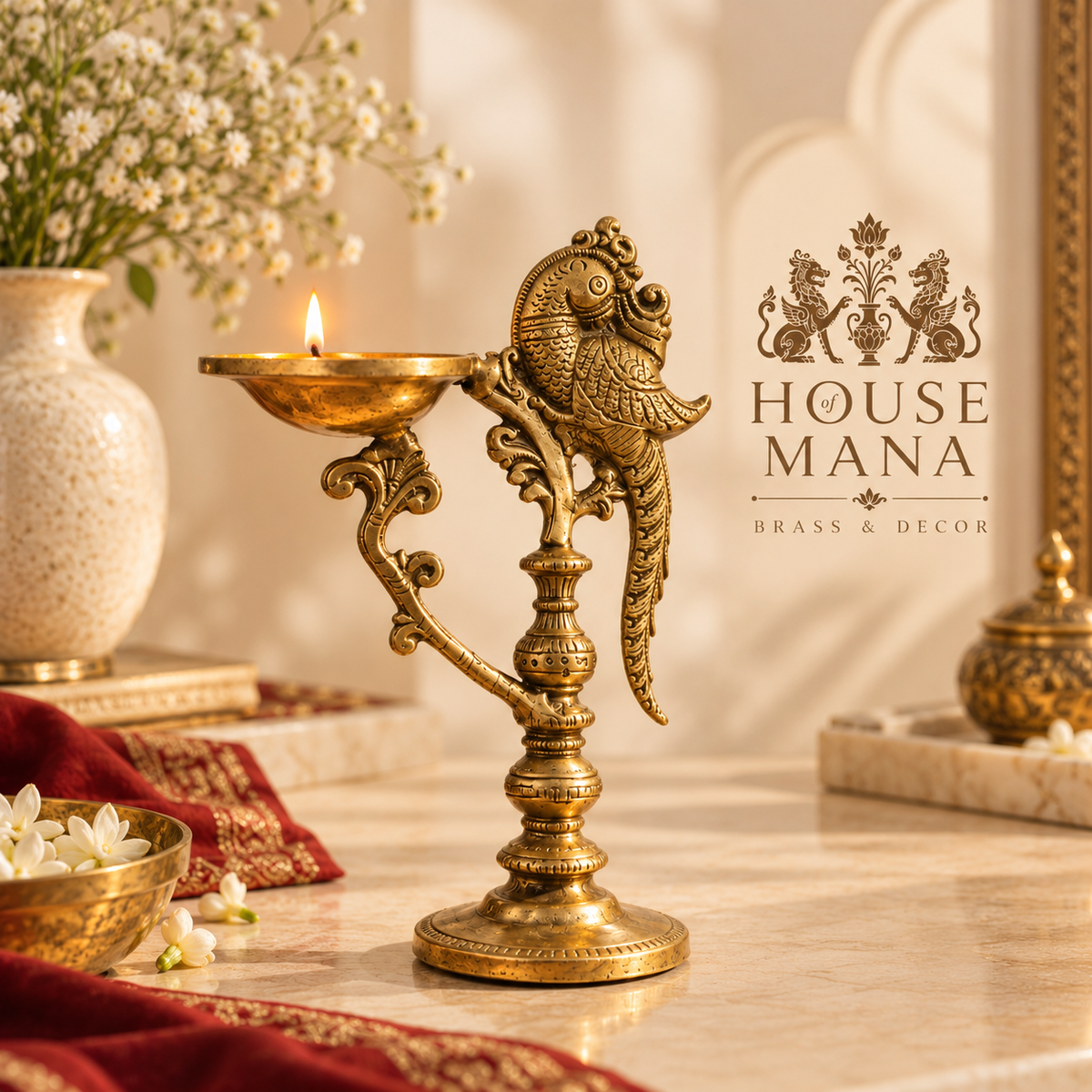 TRADITIONAL BRASS ANNAPAKSHI/PEACOCK DIYA - DECORATIVE OIL LAMP