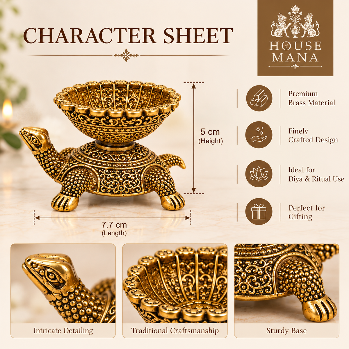 BRASS TURTLE DIYA - DECORATIVE OIL LAMP