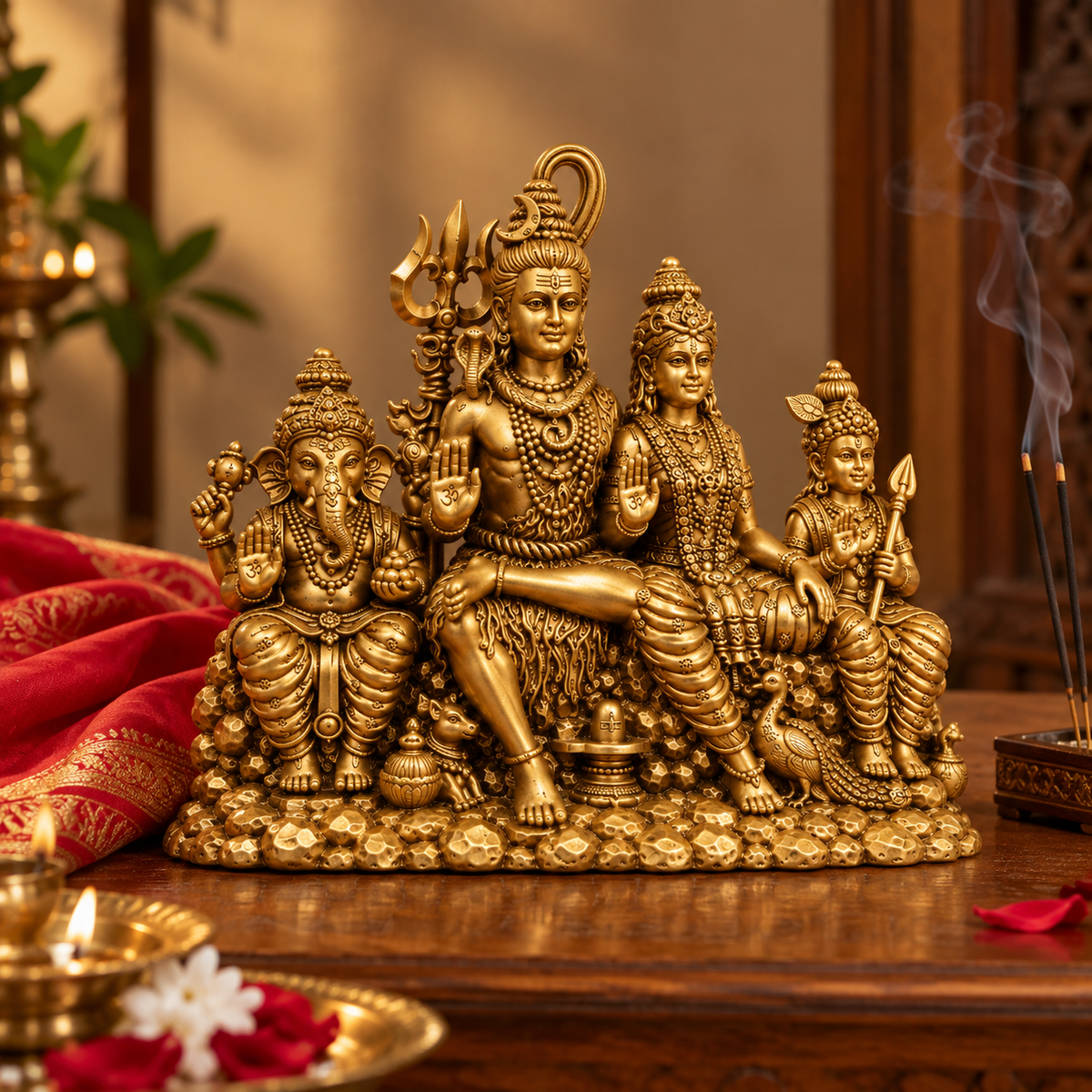 BRASS SHIV PARIVAR IDOL - 5 INCHES