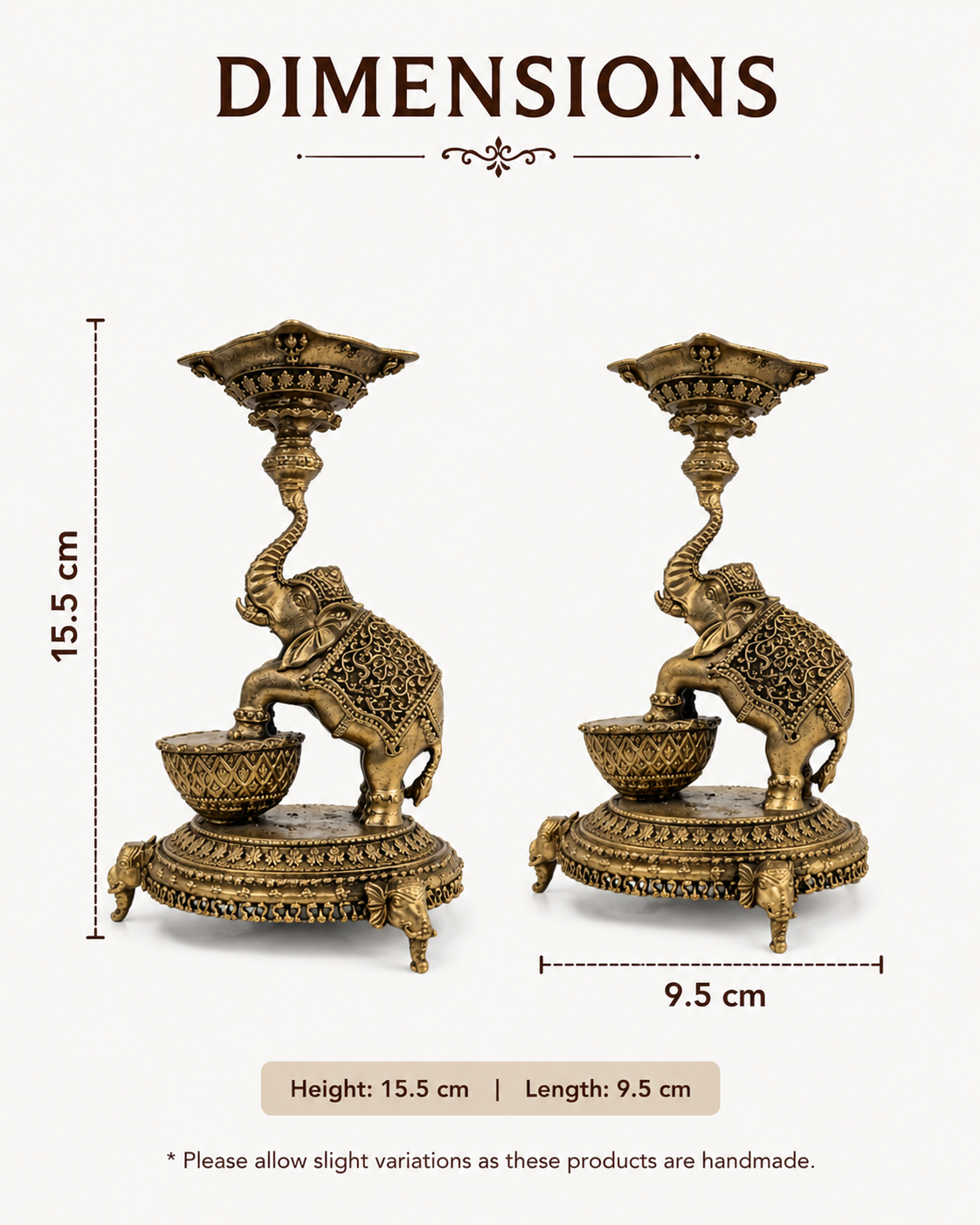 ANTIQUE BRASS ELEPHANT DIYA STAND - TRADITIONAL DECORATIVE OIL LAMP