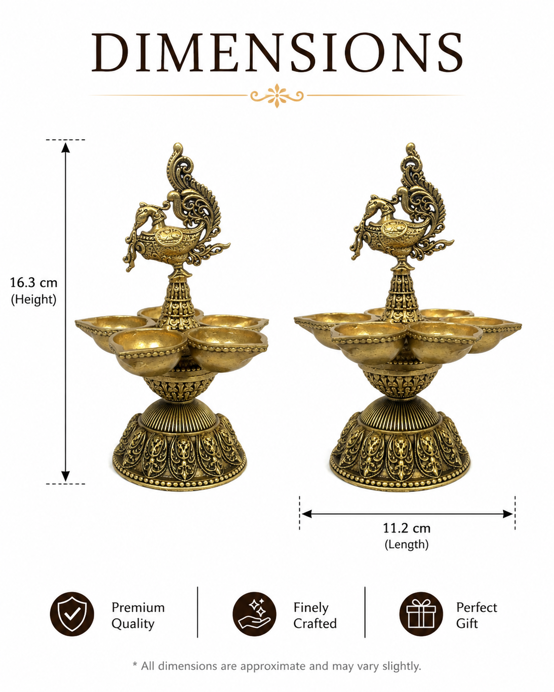ANTIQUE BRASS ANNAPAKSHI/PEACOCK DIYA - TRADITIONAL FIVE-WICK OIL LAMP