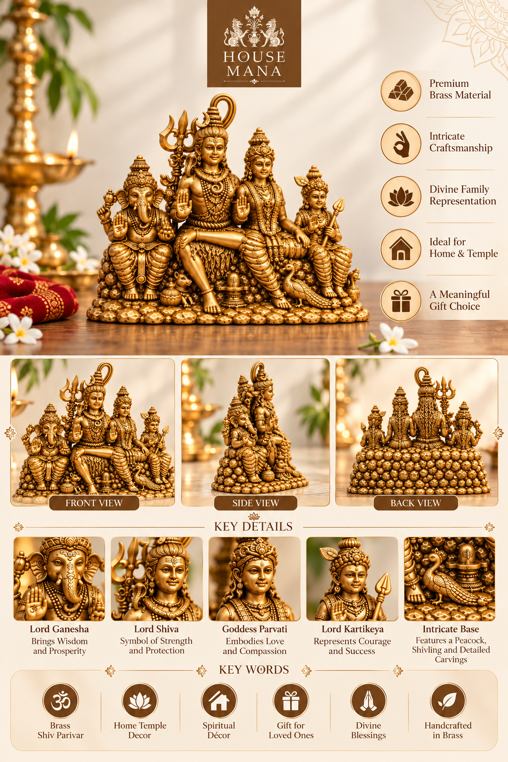BRASS SHIV PARIVAR IDOL - 5 INCHES