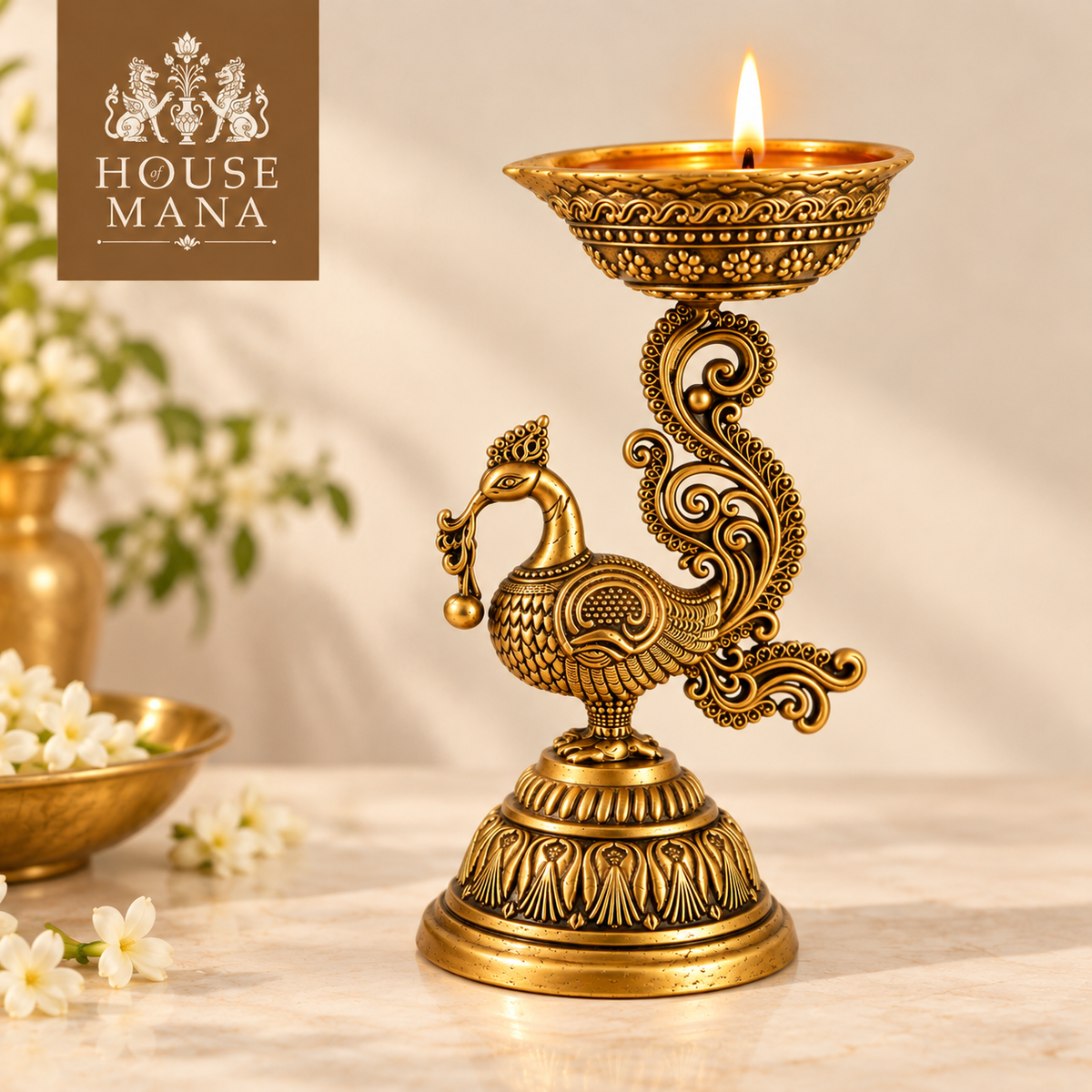 ANTIQUE BRASS ANNAPAKSHI/PEACOCK DIYA - DECORATIVE TRADITIONAL OIL LAMP