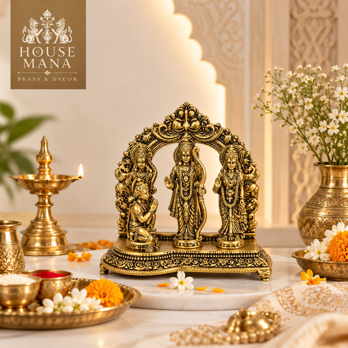 BRASS RAM DARBAR IDOL - LORD RAM, SITA, LAKSHMAN & HANUMAN JI