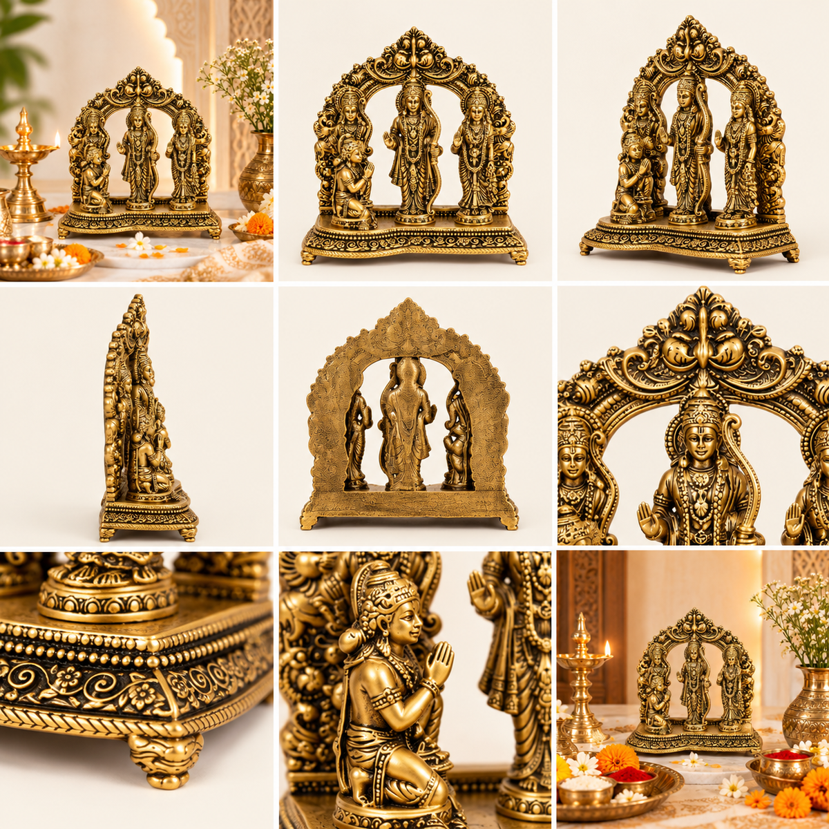 BRASS RAM DARBAR IDOL - LORD RAM, SITA, LAKSHMAN & HANUMAN JI