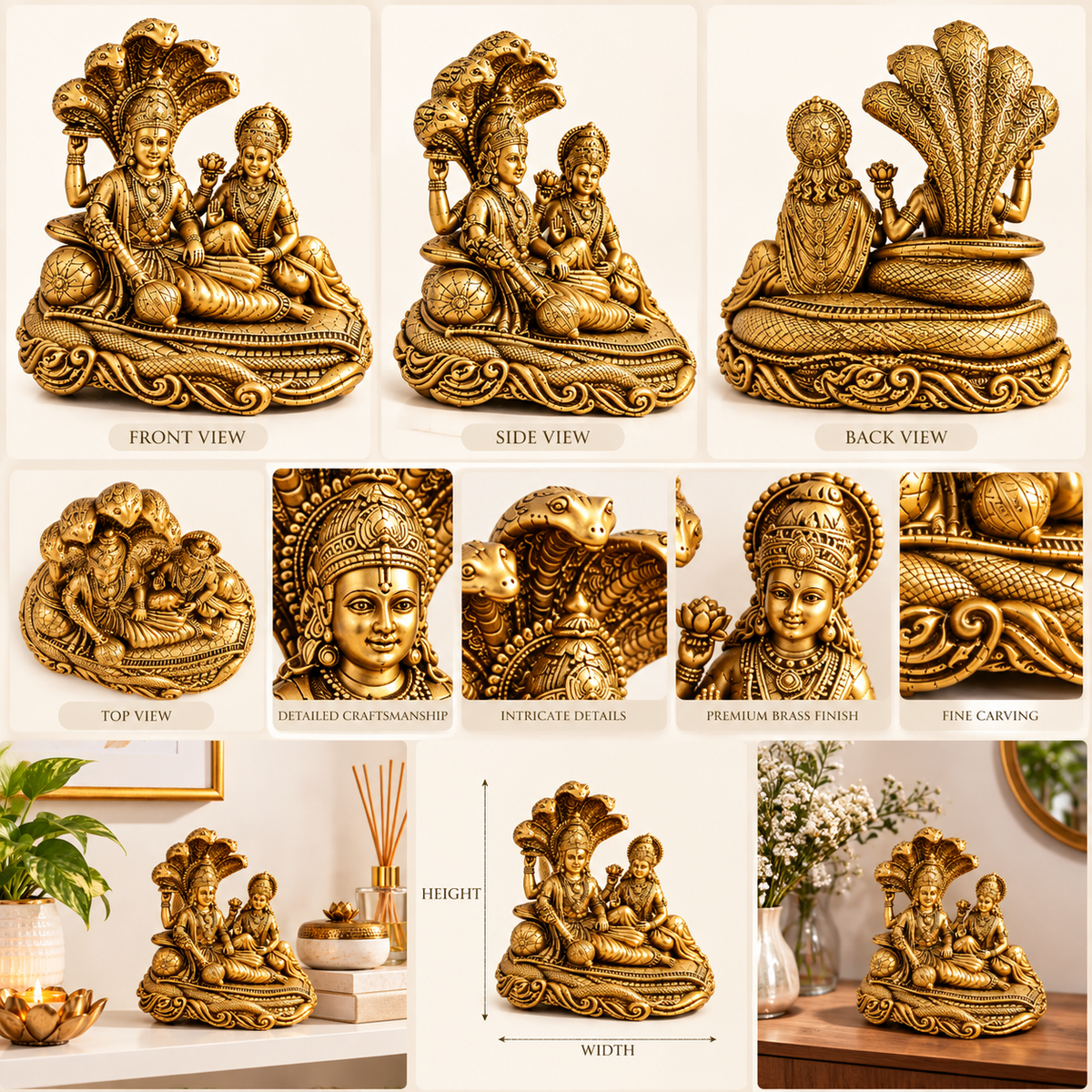 BRASS LORD VISHU AND GODDESS LAKSHMI IDOL - SHESHNAG DESIGN