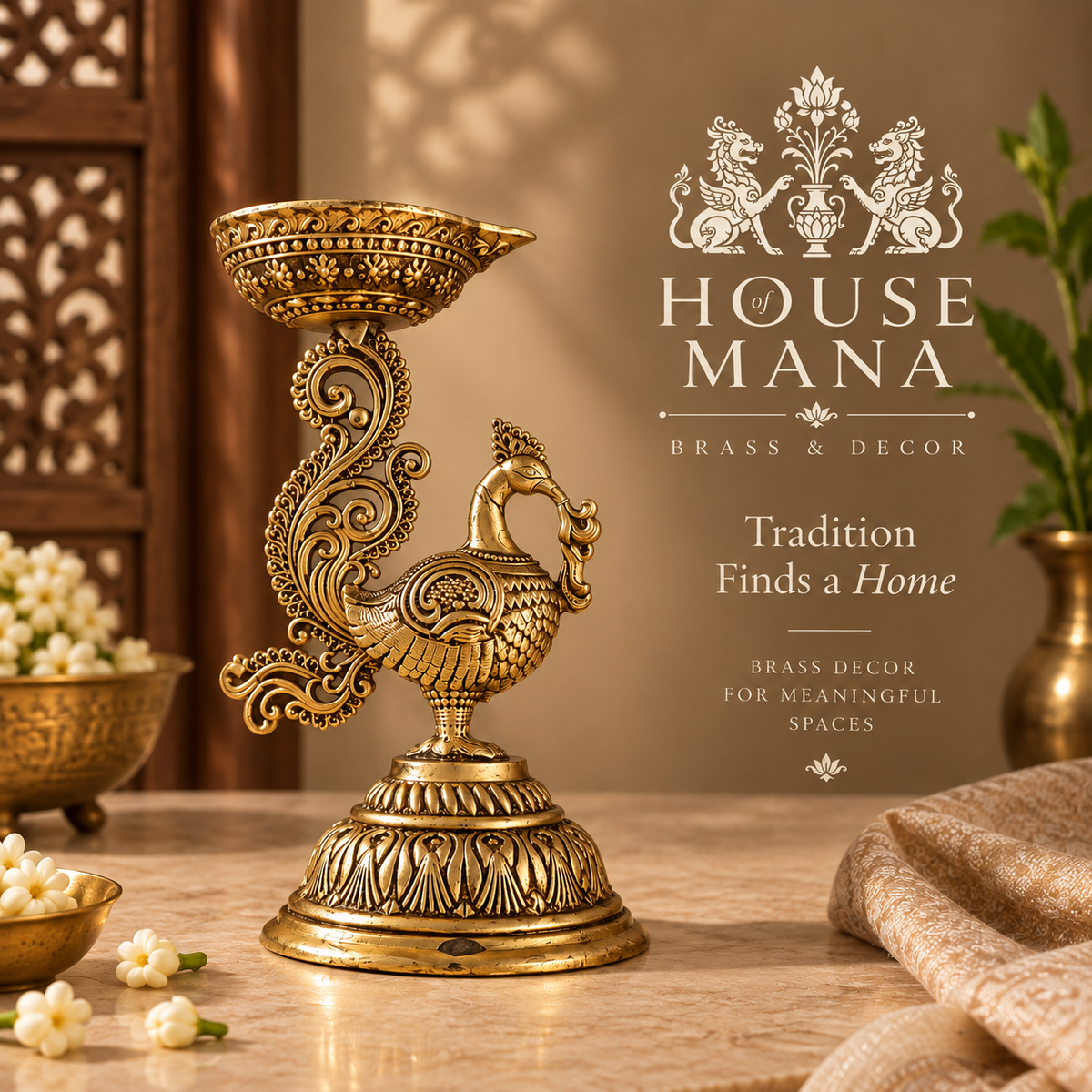 ANTIQUE BRASS ANNAPAKSHI/PEACOCK DIYA - DECORATIVE TRADITIONAL OIL LAMP