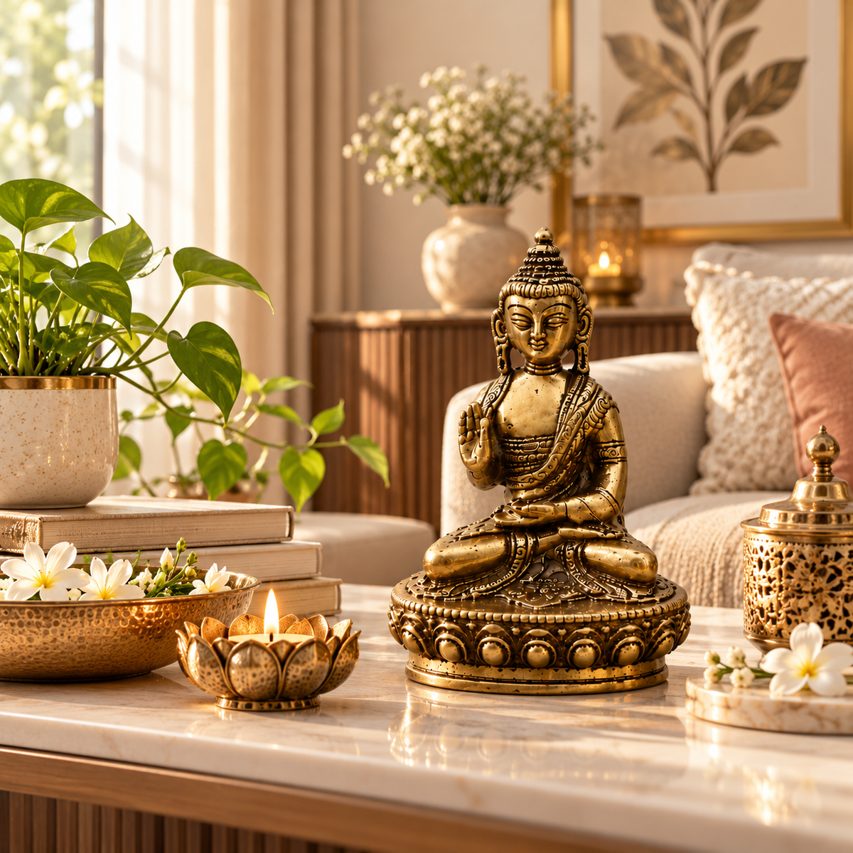 ANTIQUE BRASS BUDDHA STATUE