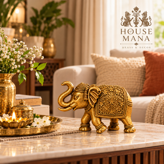 BRASS ELEPHANT SHOWPIECE - DECORATIVE MINIATURE ELEPHANT IDOL