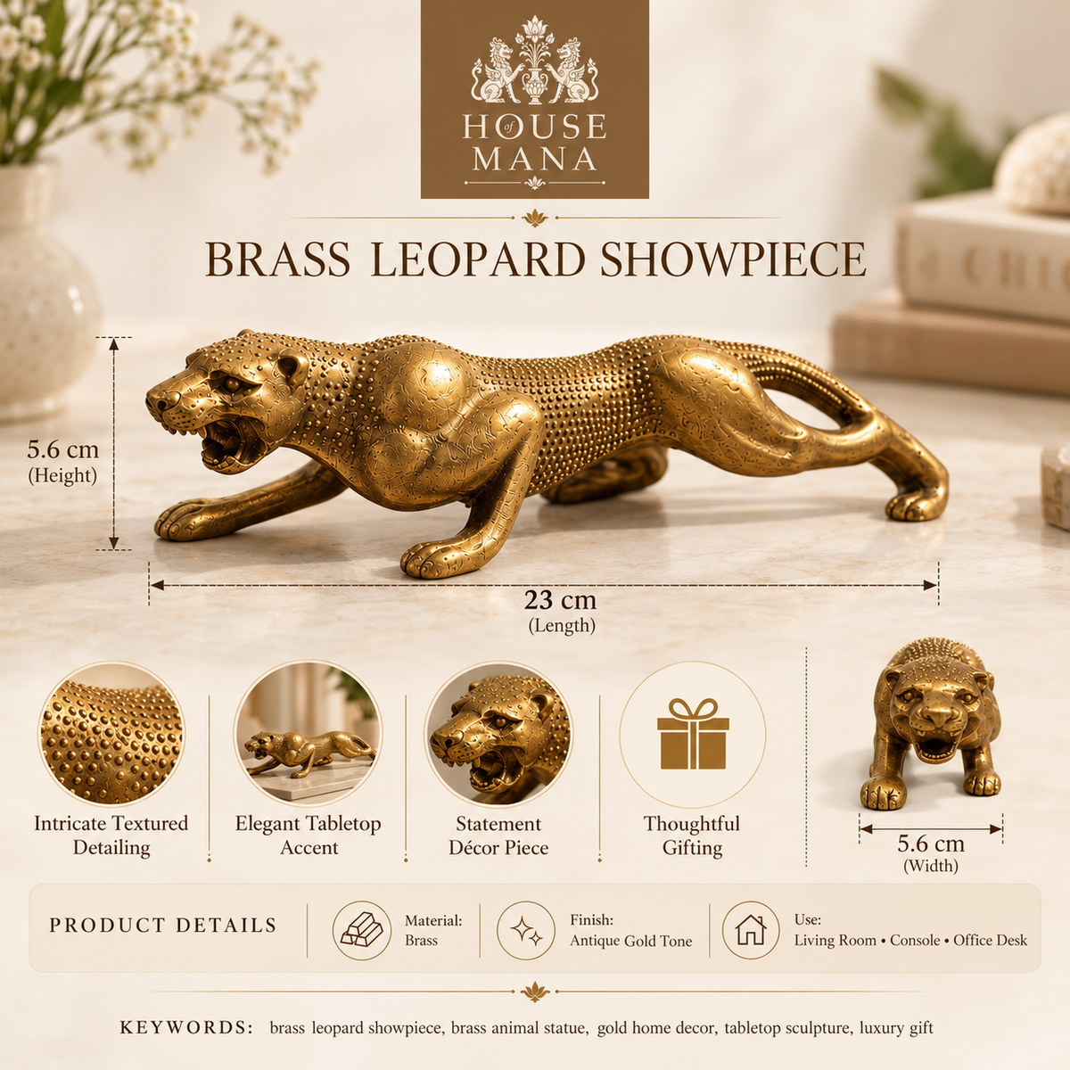 GOLDEN BRASS CHEETAH SHOWPIECE