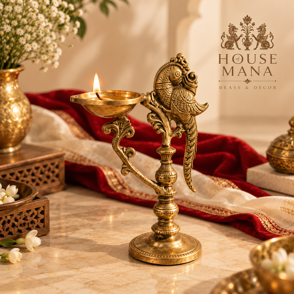 TRADITIONAL BRASS ANNAPAKSHI/PEACOCK DIYA - DECORATIVE OIL LAMP