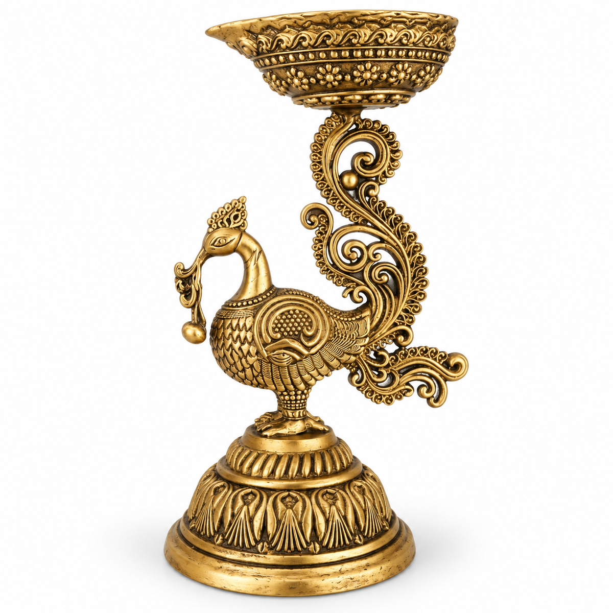 ANTIQUE BRASS ANNAPAKSHI/PEACOCK DIYA - DECORATIVE TRADITIONAL OIL LAMP