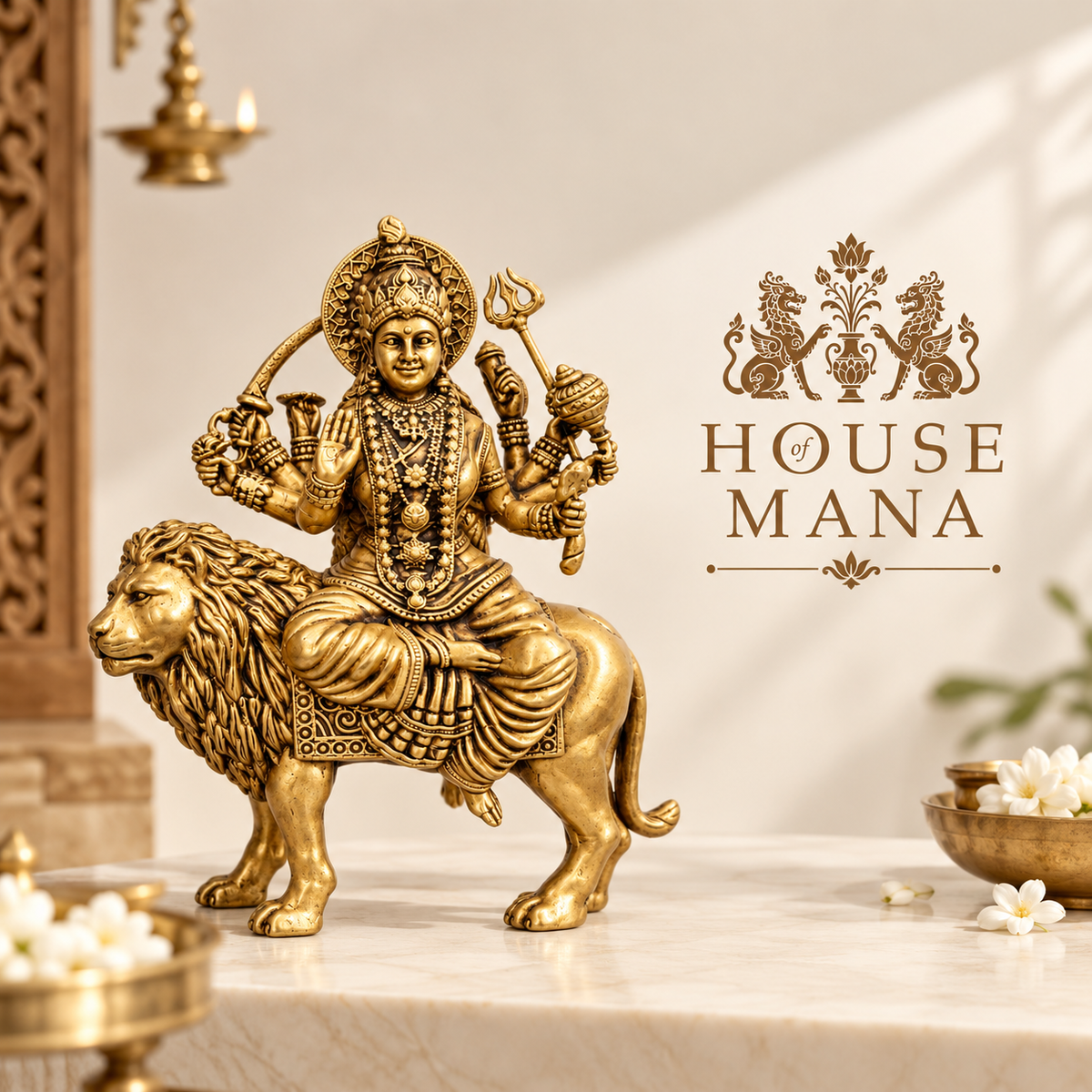 BRASS MAA SHERAWALI MATA IDOL - 2.8 INCH