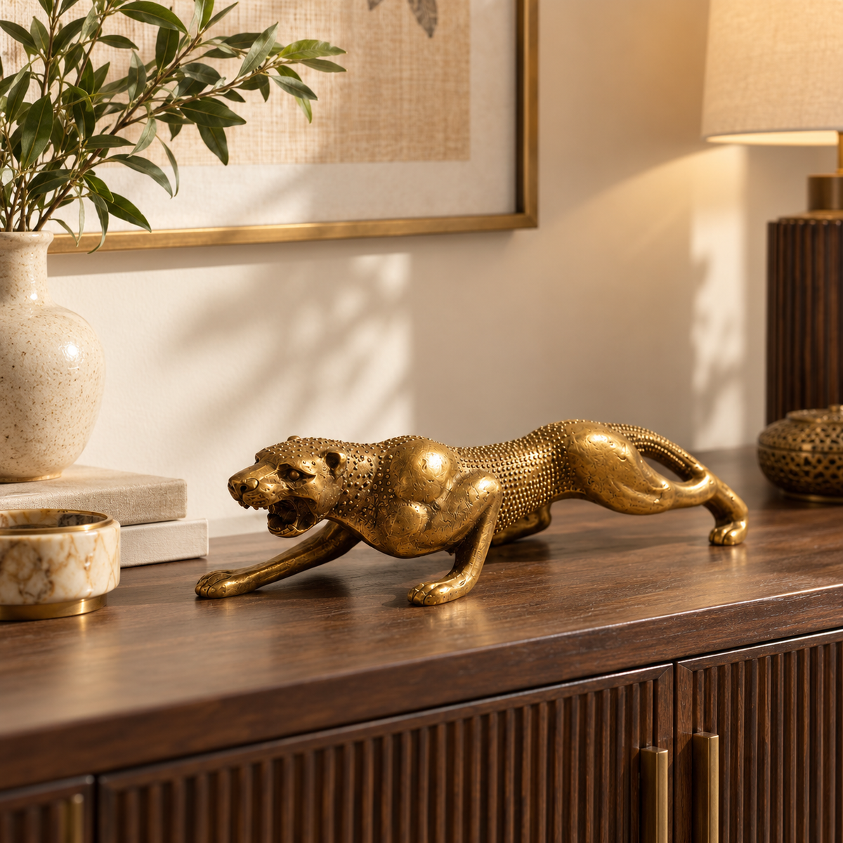 GOLDEN BRASS CHEETAH SHOWPIECE
