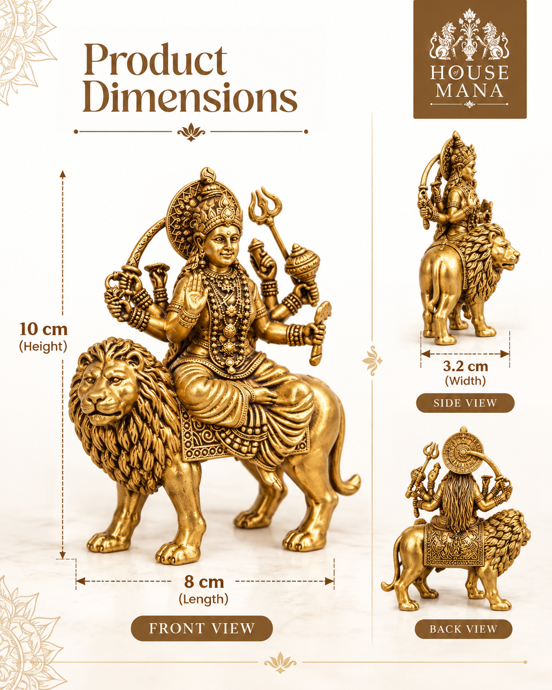 BRASS MAA DURGA IDOL - 4 INCHES