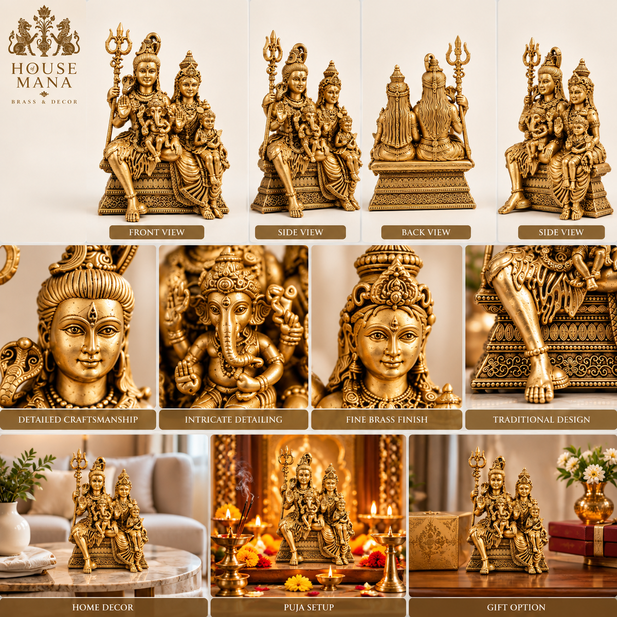 BRASS SHIV PARIVAR IDOL - 4 INCHES