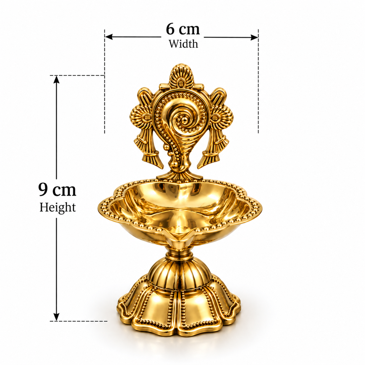 BRASS SHANKH-CHAKRA DIYA SET OF 2 - TRADITIONAL POOJA DECOR