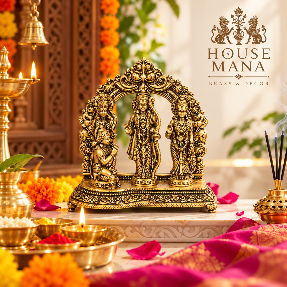 BRASS RAM DARBAR IDOL - LORD RAM, SITA, LAKSHMAN & HANUMAN JI