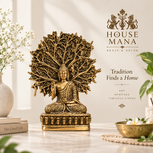 BRASS BUDDHA STATUE UNDER THE BODHI TREE
