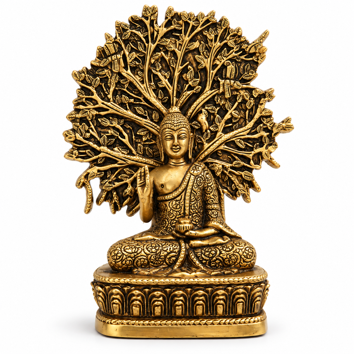 BRASS BUDDHA STATUE UNDER THE BODHI TREE