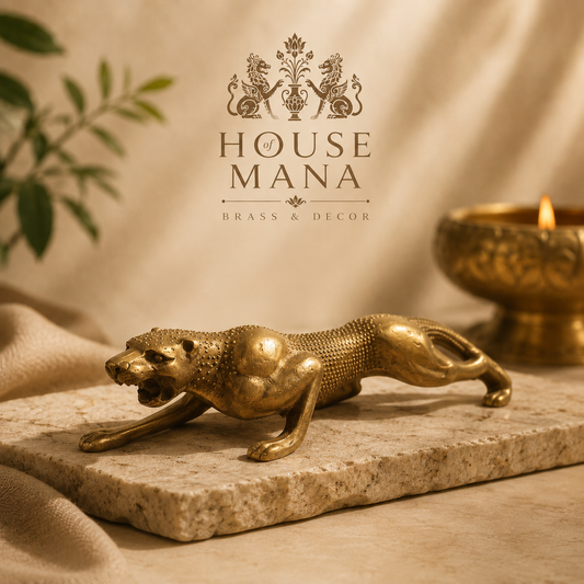 GOLDEN BRASS CHEETAH SHOWPIECE