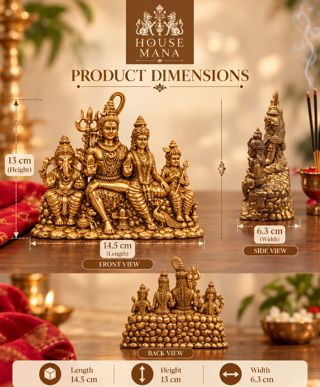 BRASS SHIV PARIVAR IDOL - 5 INCHES