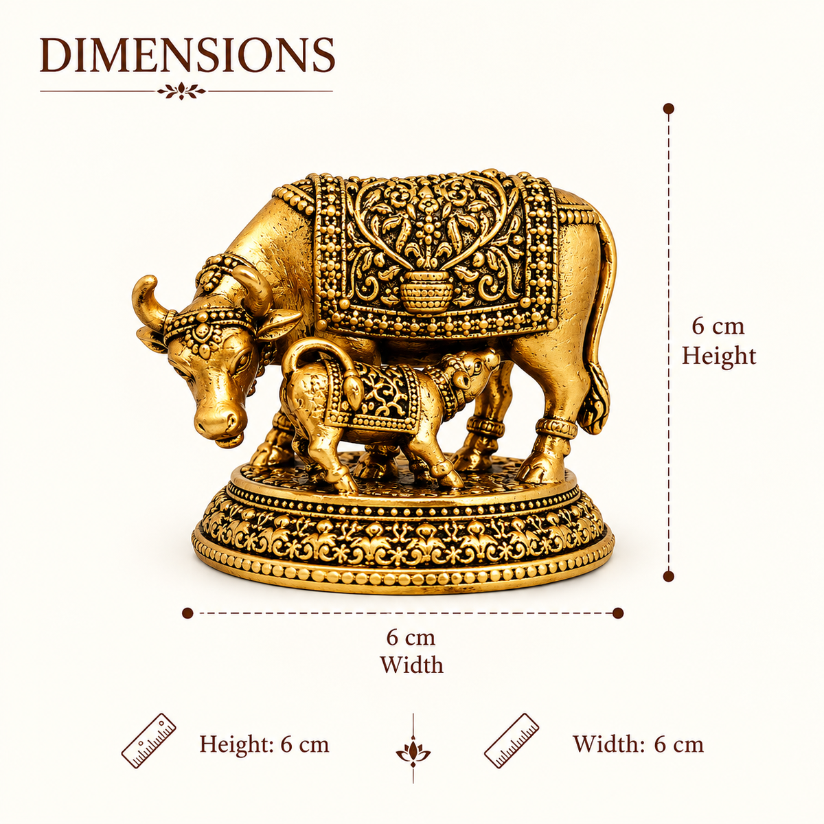 BRASS COW AND CALF IDOL - ANTIQUE GOLD FINISH | House of Mana