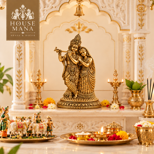 BRASS RADHA KRISHNA IDOL - TRADITIONAL HINDU GOD STATUE