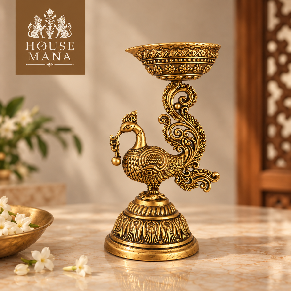 ANTIQUE BRASS ANNAPAKSHI/PEACOCK DIYA - DECORATIVE TRADITIONAL OIL LAMP