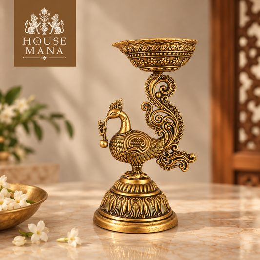 ANTIQUE BRASS ANNAPAKSHI/PEACOCK DIYA - DECORATIVE TRADITIONAL OIL LAMP