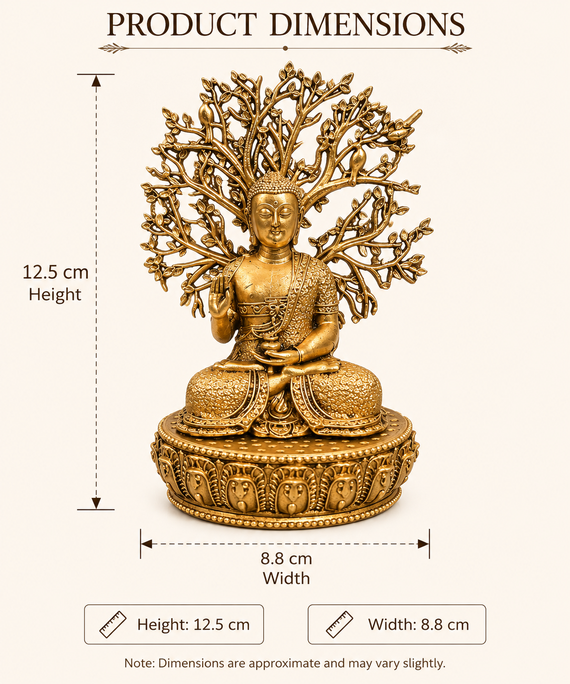 BRASS BUDDHA STATUE UNDER THE BODHI TREE