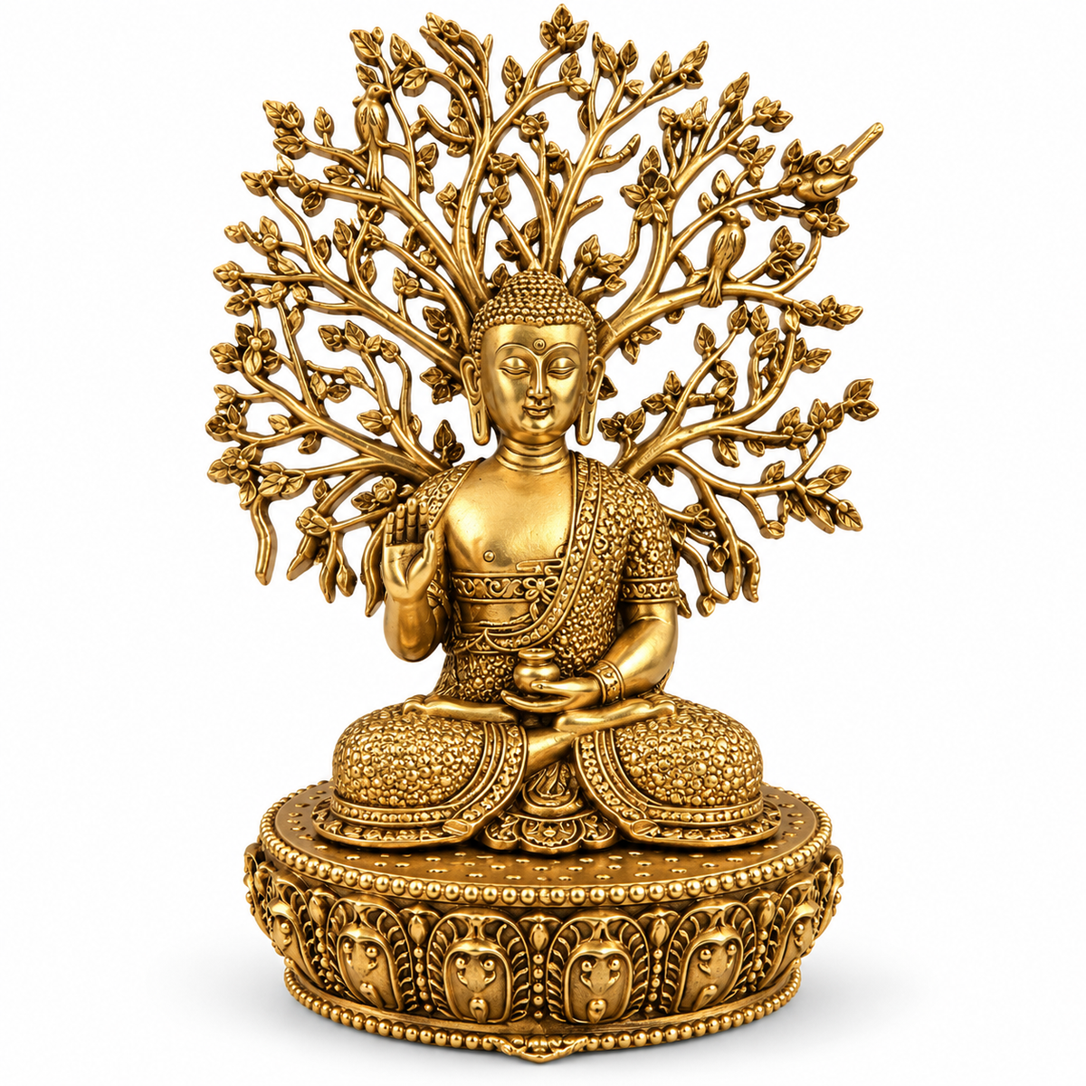 BRASS BUDDHA STATUE UNDER THE BODHI TREE
